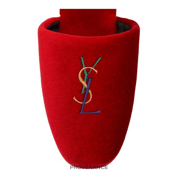 🔴 Yves Saint Laurent YSL Logo Slipper - Red Velour - Picture 5 of 6